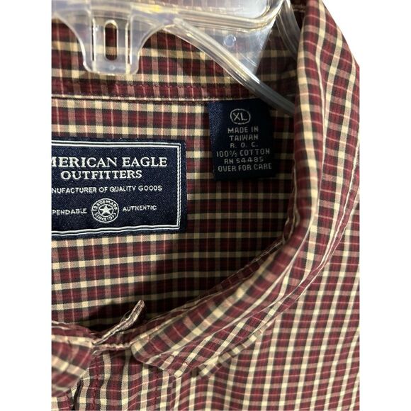 American Eagle Outfitters Men’s Size XL Button Down Long Sleeve Casual Shirt Red - Picture 3 of 9